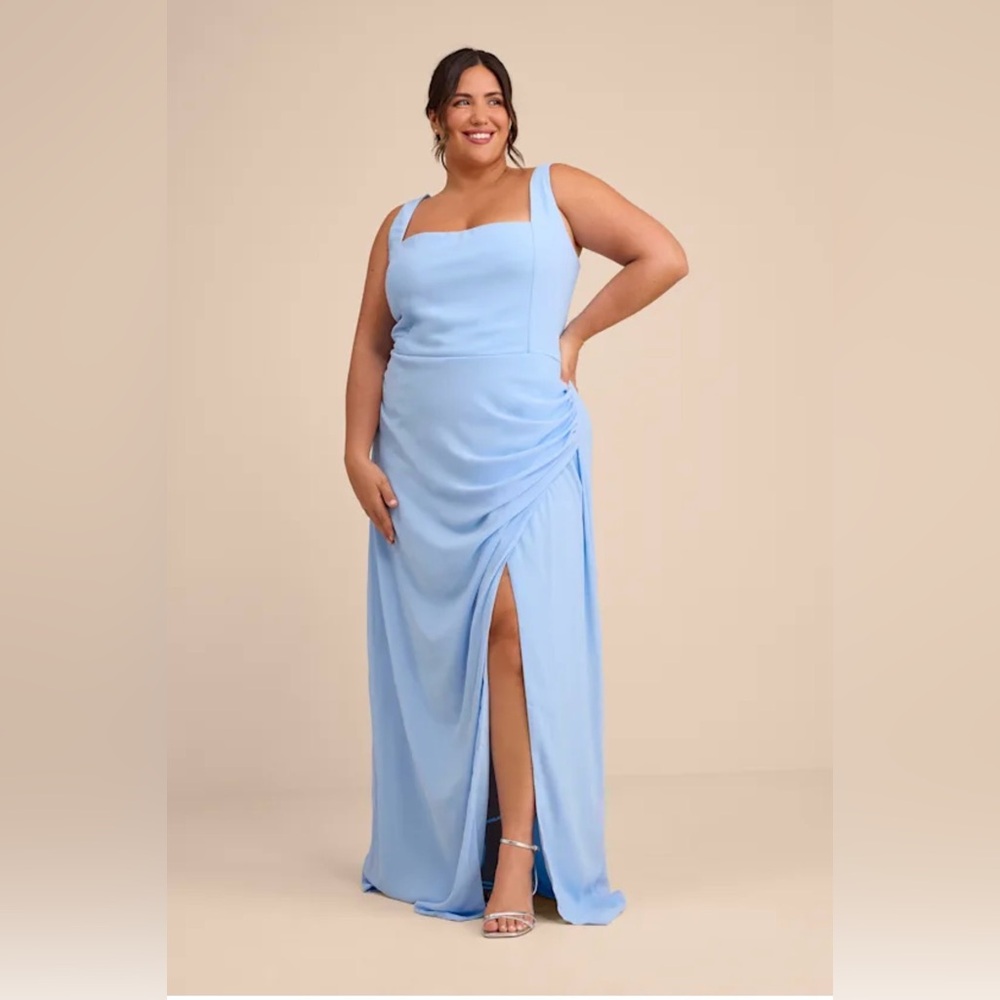 Lulus NWT “Glamorous Disposition” Light Blue Ruched Maxi Dress.  Size Large. - Picture 14 of 14